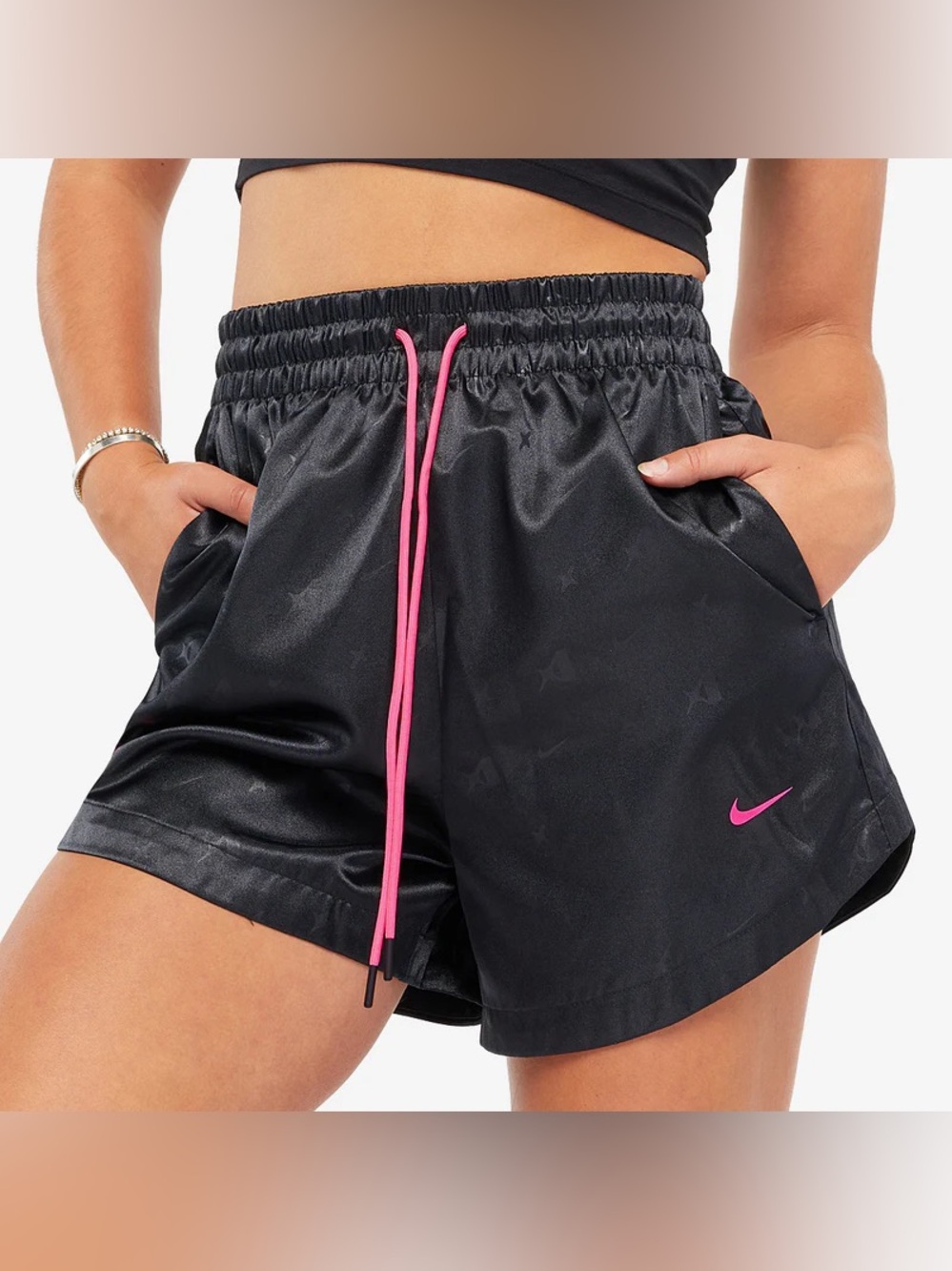 Nike Black Athletic Basketball Shorts Hot Pink Accents Pockets Small Y2K